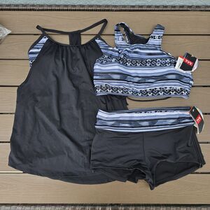 TYR Durafast Women's Innoko 2 N 1 Tank  W/ Kira Top & Boy Shorts Sz S New Sample